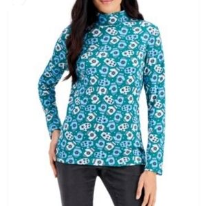 Karen Scott Mittten Madness Mock Turtle Neck Top Marine Green NWT Size Large